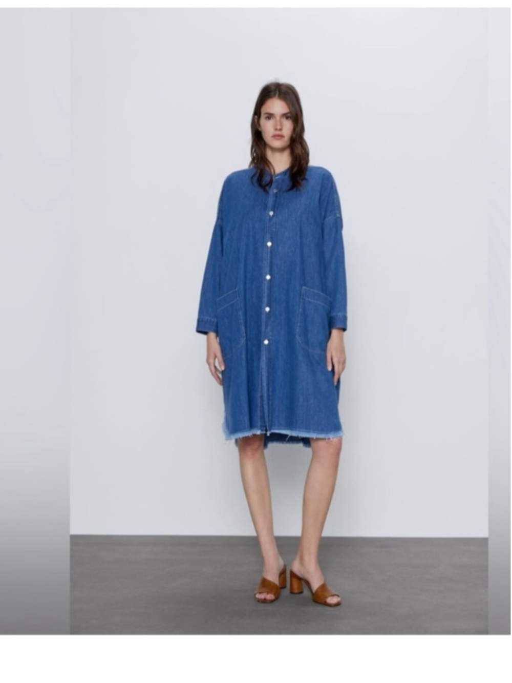 Zara 90s Collection Denim Coat Dress Oversized Shacket Blue Relaxed Fit NWT - Picture 3 of 10